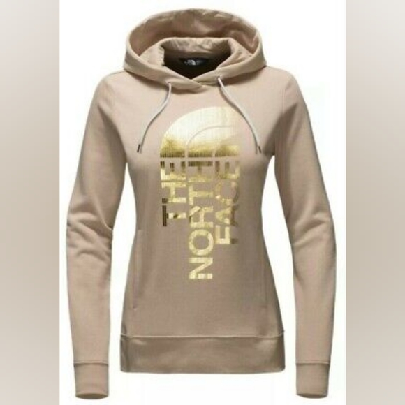 The North Face Tops - The North Face Hoodie Sweatshirt Light Golden brown w/Gold Foil Logo Size Small